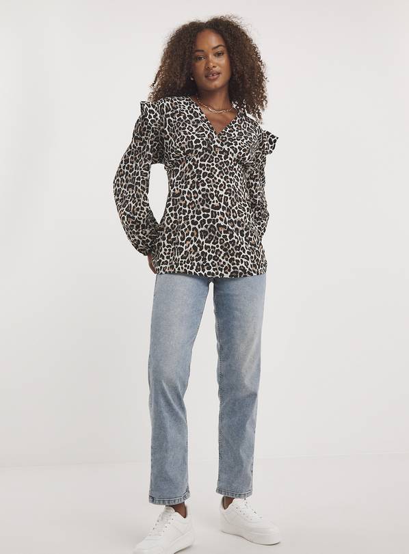 SIMPLY BE Leopard Print Ruffle Front Long Sleeve Blouse 18